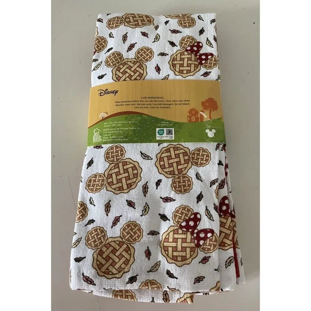 3 Pack Disney Mickey Minnie Mouse Autumn Fall Pie Leaves Kitchen Towels 16 X 26”